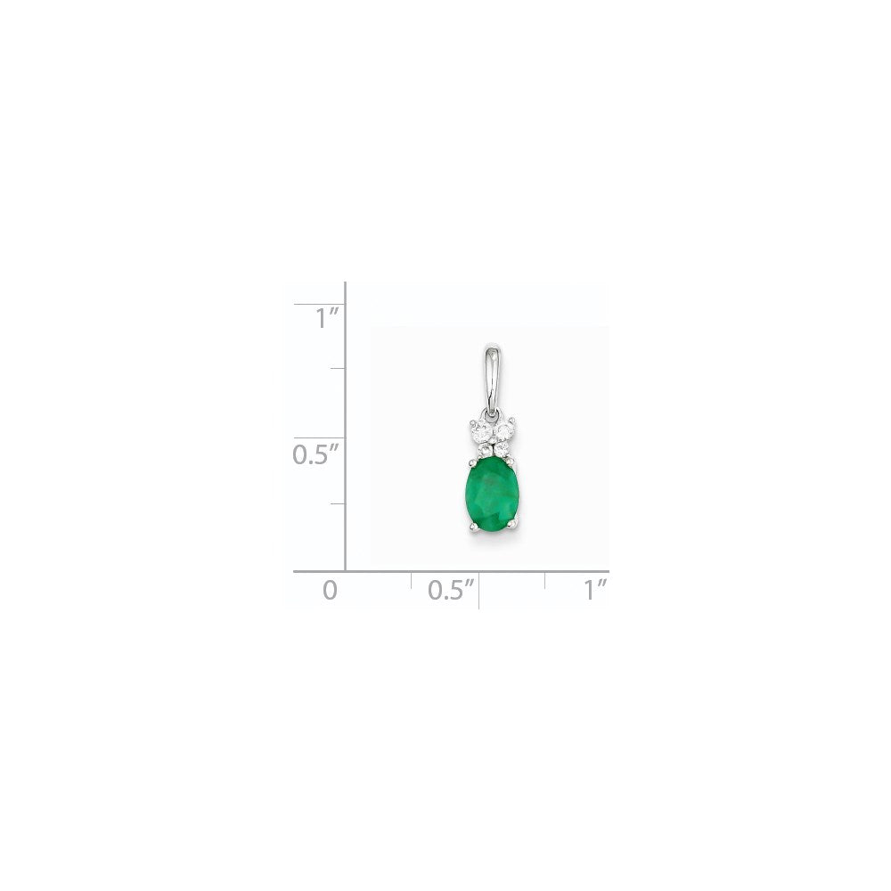 14 Karat Weißgold Anhänger mit echtem Diamant und Smaragd