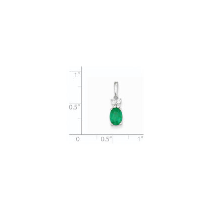 14 Karat Weißgold Anhänger mit echtem Diamant und Smaragd