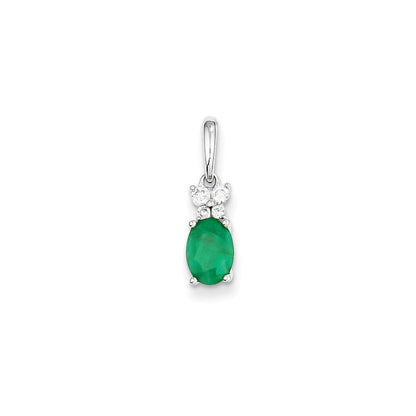 14 Karat Weißgold Anhänger mit echtem Diamant und Smaragd
