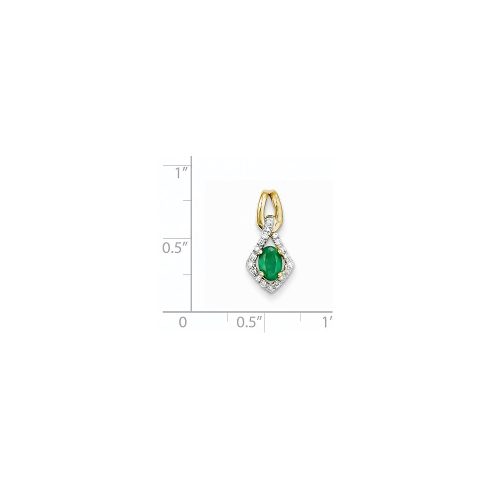 14K Gelbgold Anhänger mit echtem Diamant und Smaragd