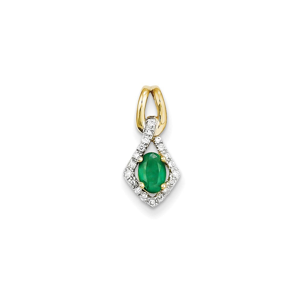 14K Gelbgold Anhänger mit echtem Diamant und Smaragd