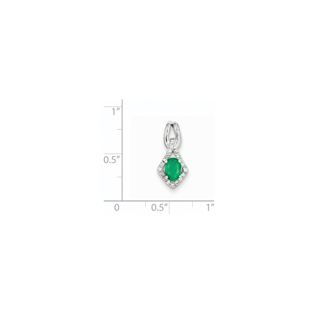 14 Karat Weißgold Anhänger mit echtem Diamant und Smaragd