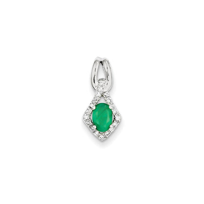 14 Karat Weißgold Anhänger mit echtem Diamant und Smaragd