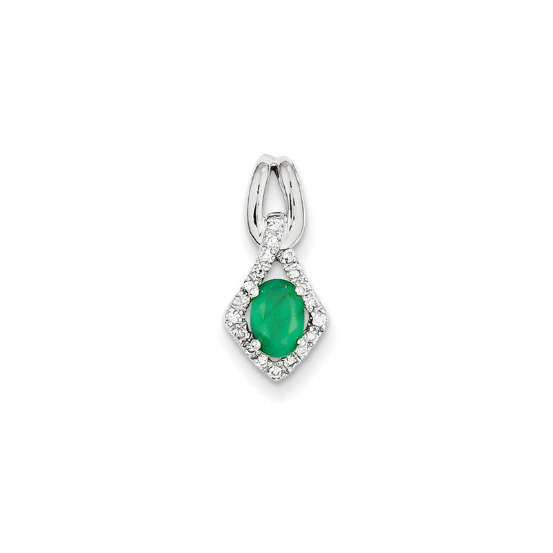 14 Karat Weißgold Anhänger mit echtem Diamant und Smaragd