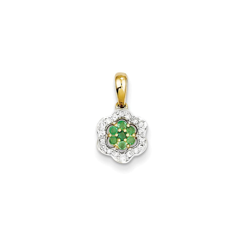 14K Gelbgold Anhänger mit echtem Diamant und Smaragd
