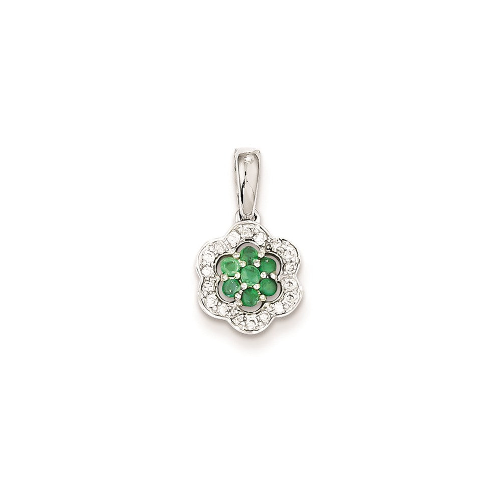 14K Weißgold Anhänger mit echtem Diamant und Smaragd