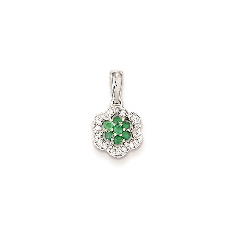14K Weißgold Anhänger mit echtem Diamant und Smaragd
