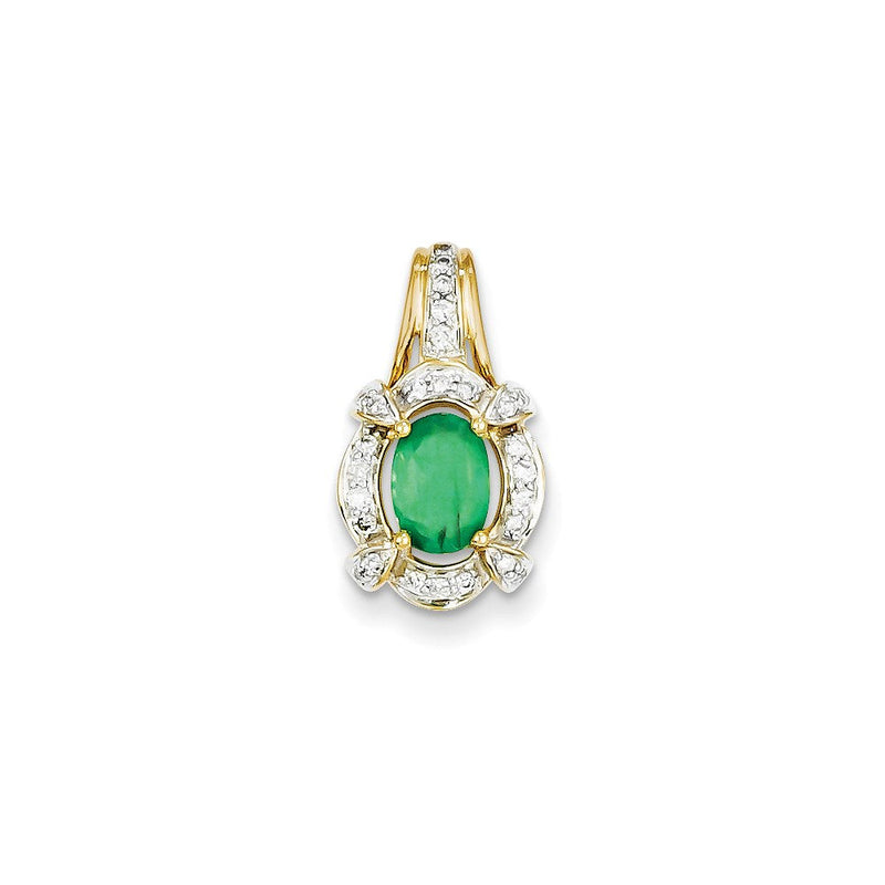14K Gelbgold Anhänger mit echtem Diamant und Smaragd