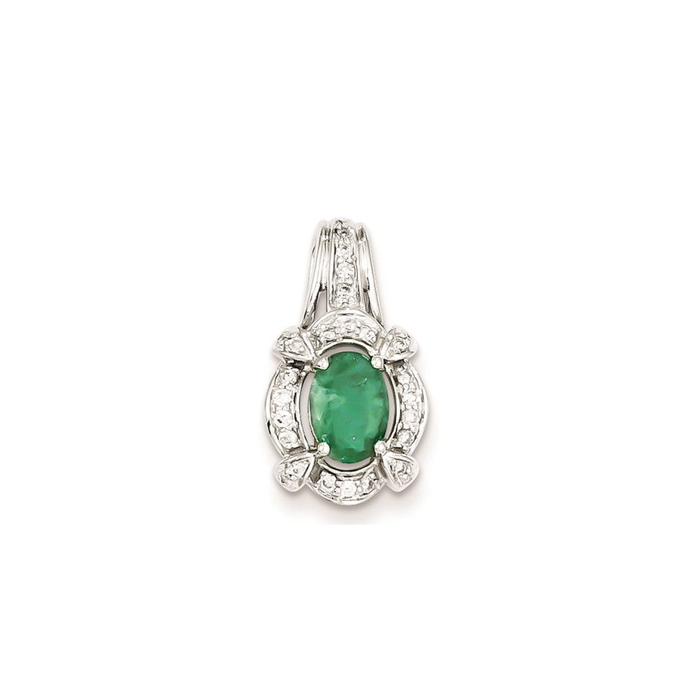 14K Weißgold Anhänger mit echtem Diamant und Smaragd