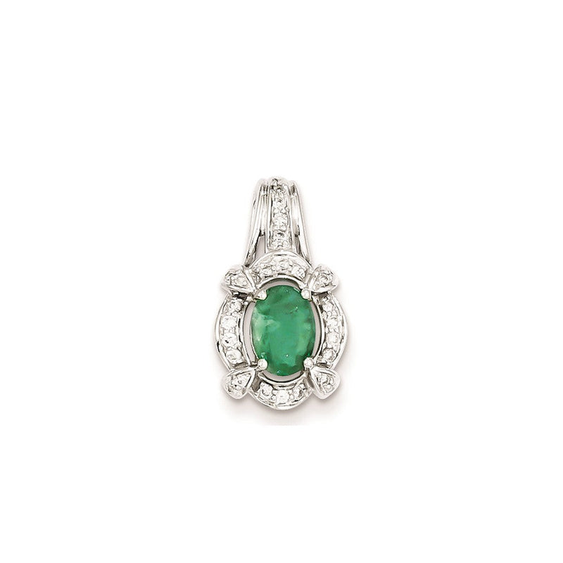 14K Weißgold Anhänger mit echtem Diamant und Smaragd