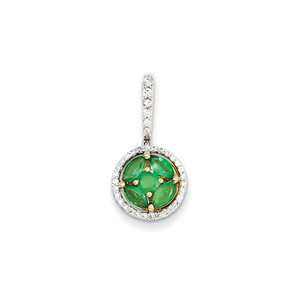 14K Gelbgold Echter Diamant- und Smaragd-Anhänger