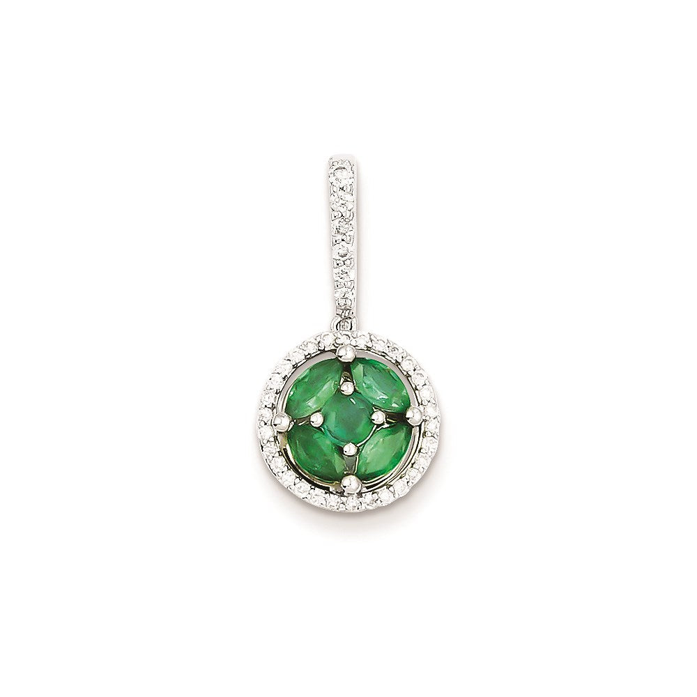 14K Weißgold Anhänger mit echtem Diamant und Smaragd