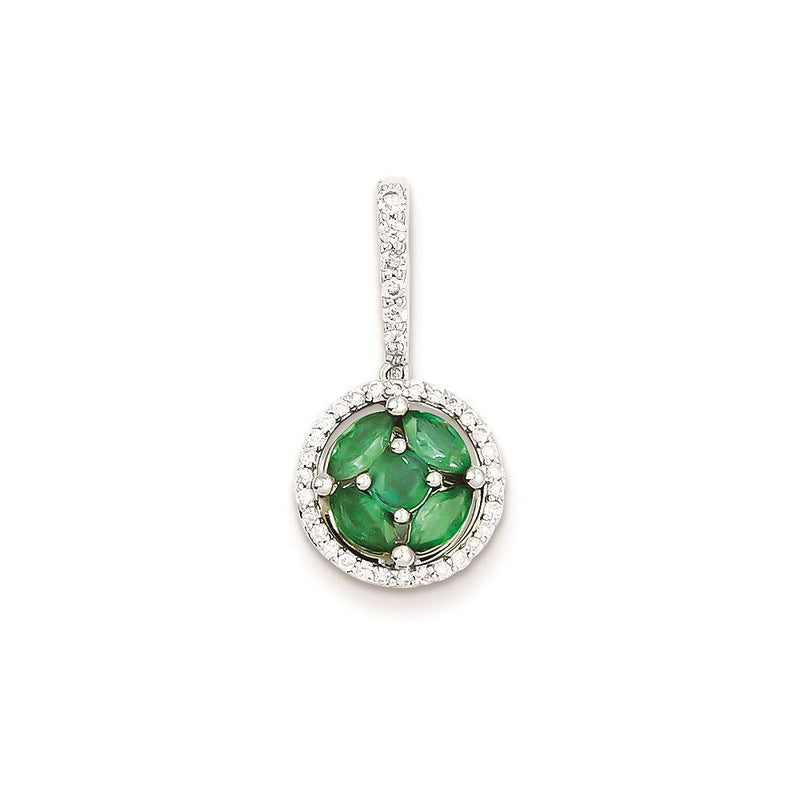 14K Weißgold Anhänger mit echtem Diamant und Smaragd