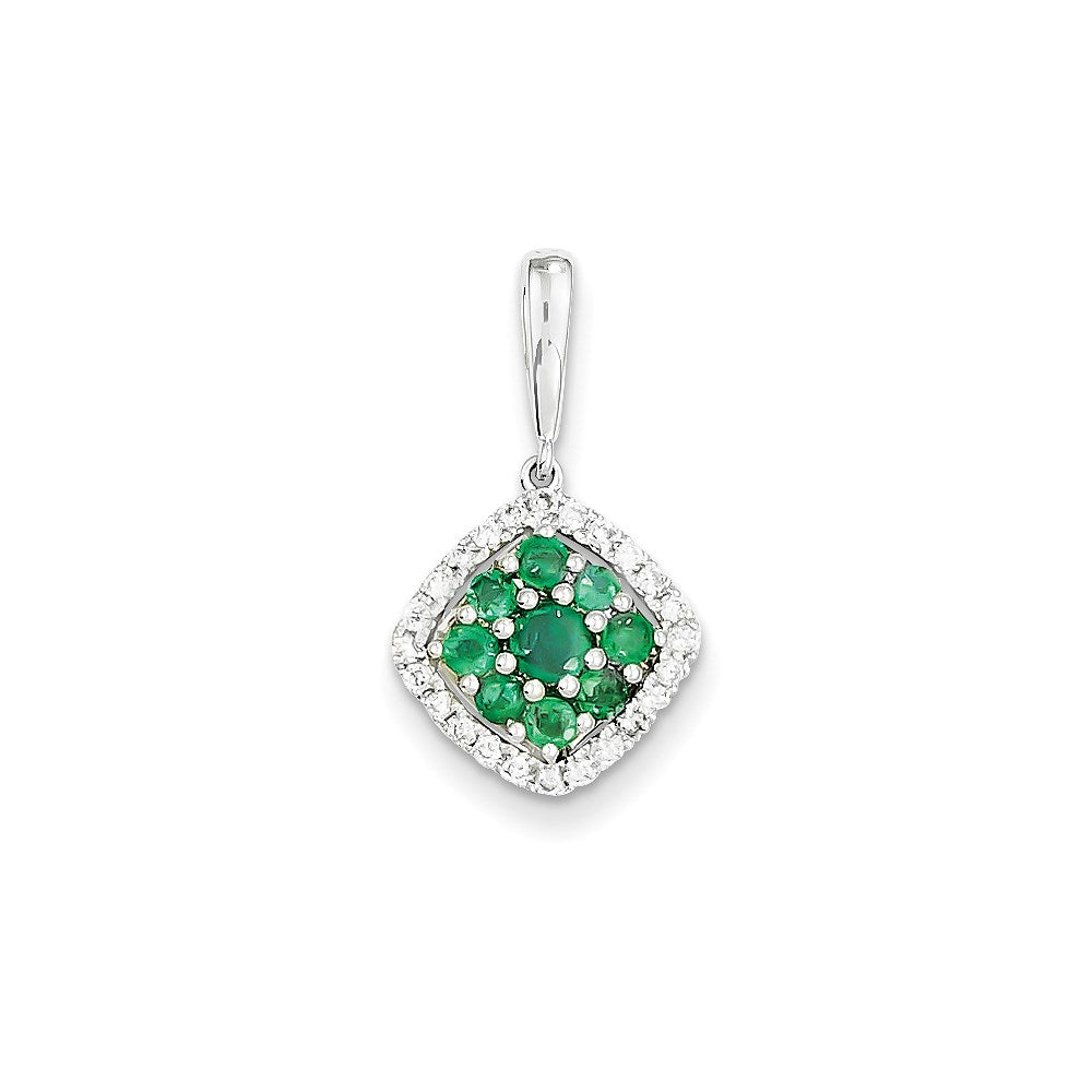 14K Weißgold Anhänger mit echtem Diamant und Smaragd