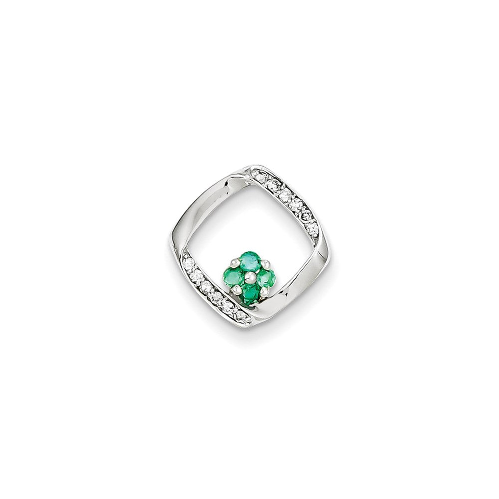 14K Weißgold Anhänger mit echtem Diamant und Smaragd