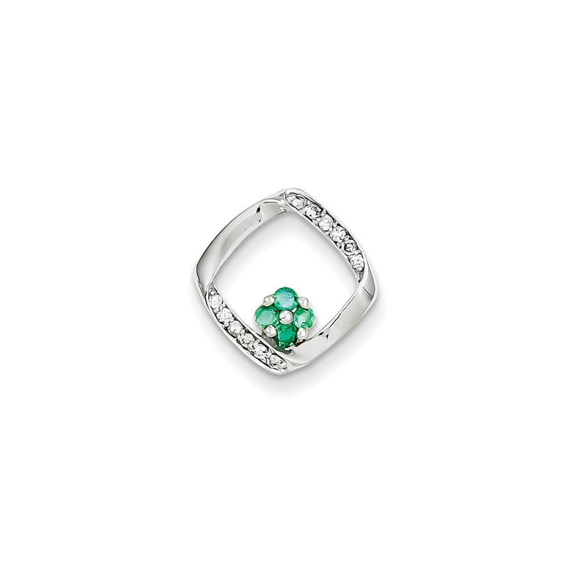 14K Weißgold Anhänger mit echtem Diamant und Smaragd