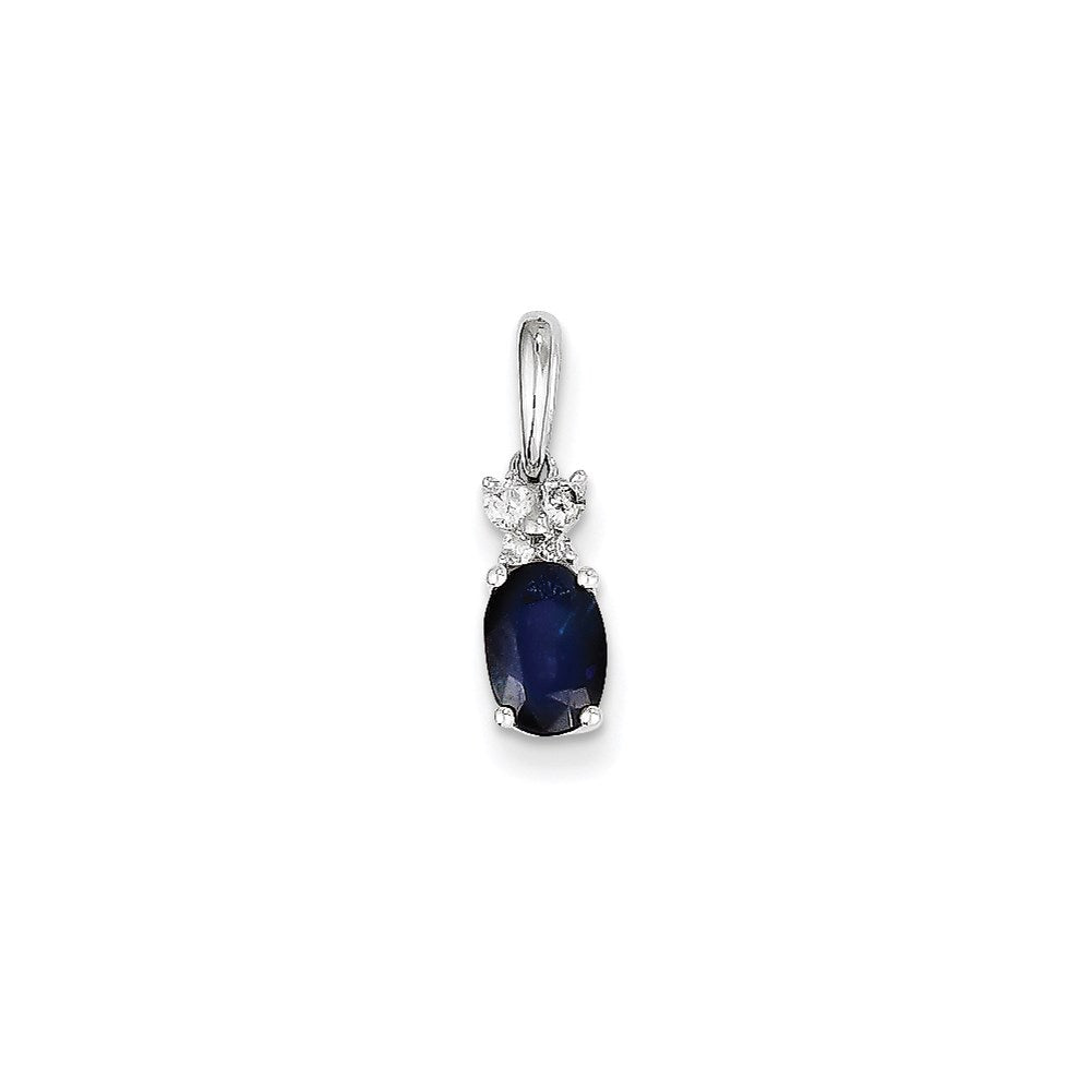 14K Weißgold Echter Diamant- und Saphir-Anhänger