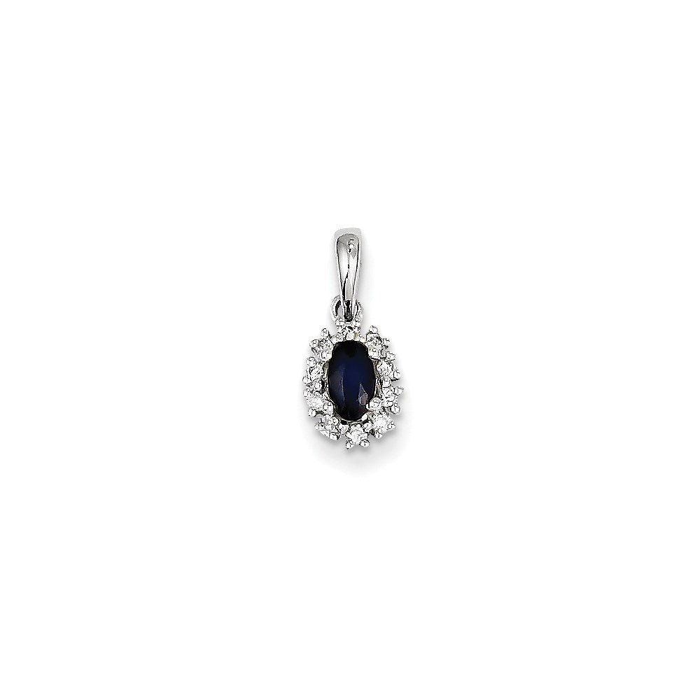 14K Weißgold Anhänger, oval, mit echten Diamanten und Saphiren