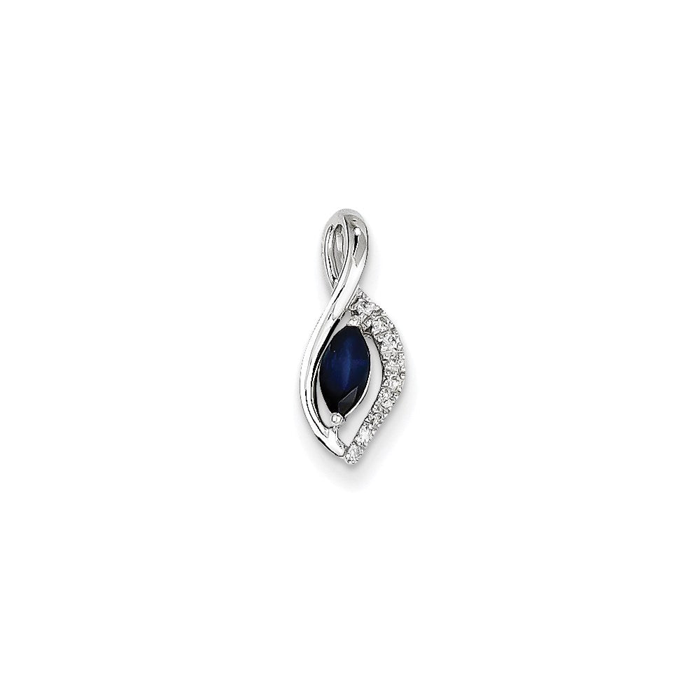 14K Weißgold Anhänger mit echtem Diamant und Saphir