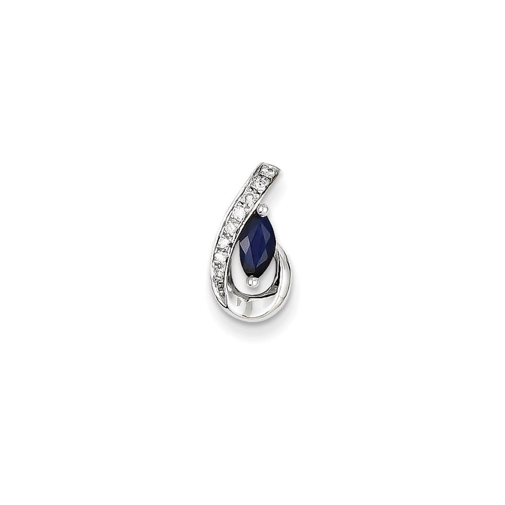 14K Weißgold Anhänger mit echtem Diamant und Saphir