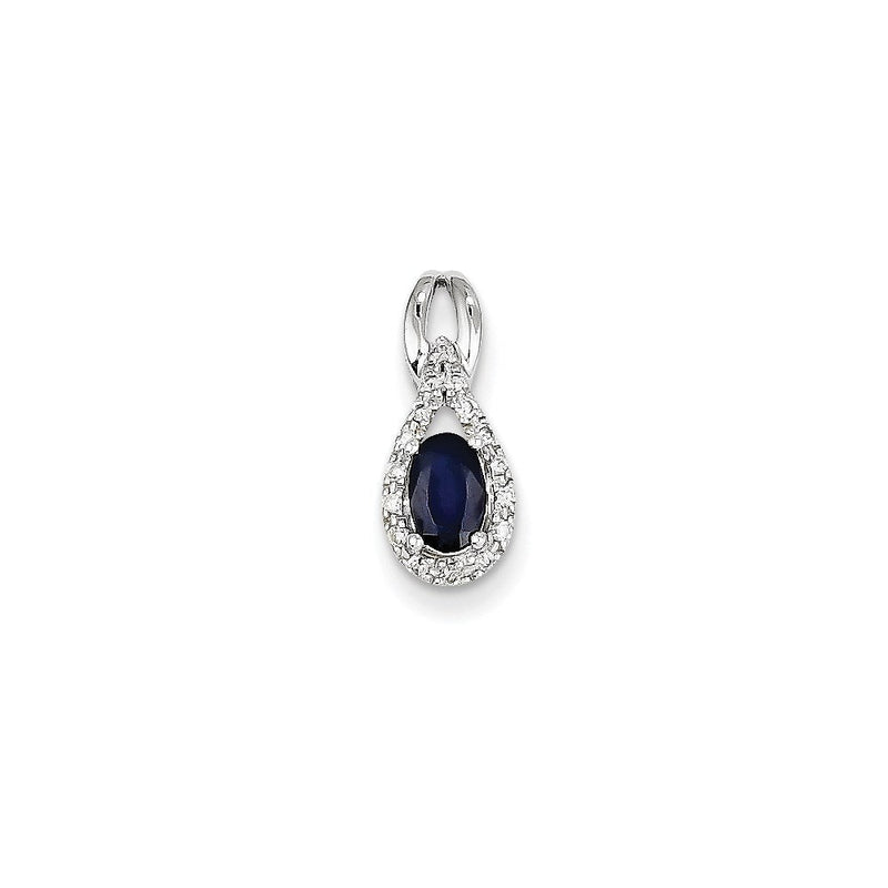 14K Weißgold Anhänger mit echtem Diamant und Saphir
