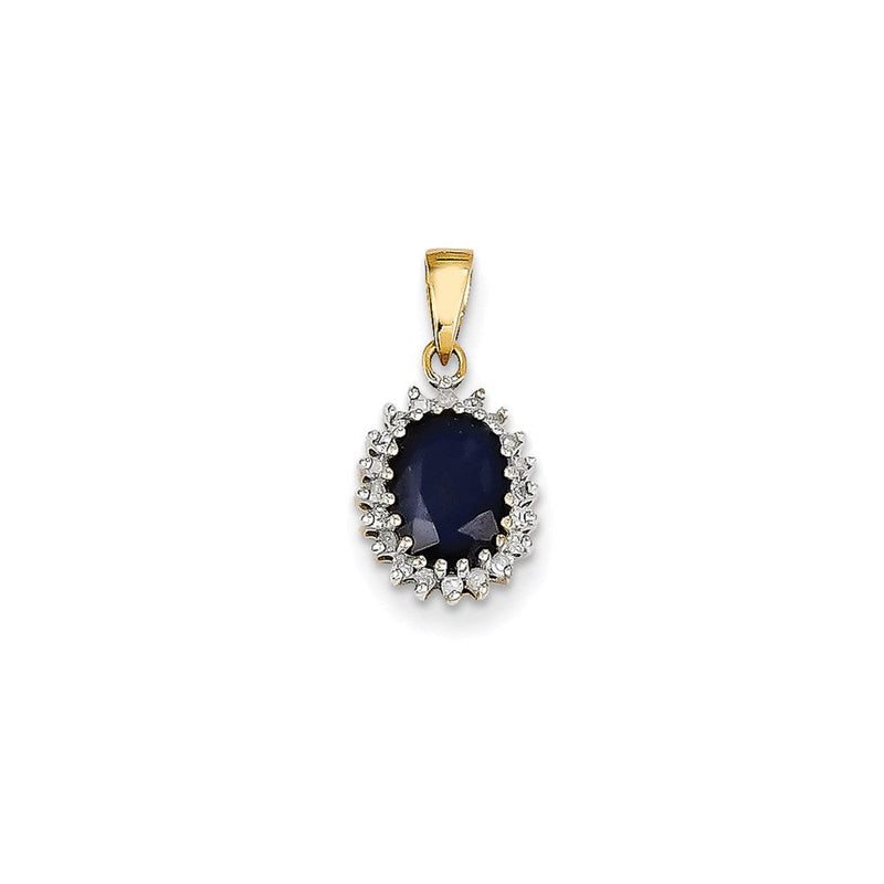 14K Gelbgold Anhänger mit echtem Diamant und dunklem Saphir