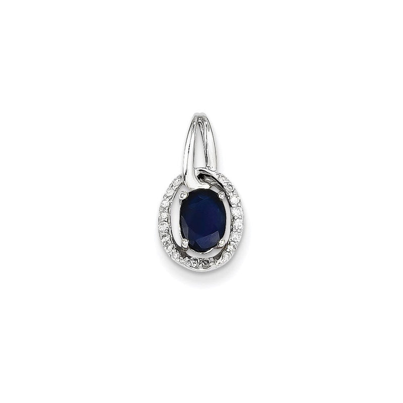 14K Weißgold Anhänger mit echtem Diamant und Saphir