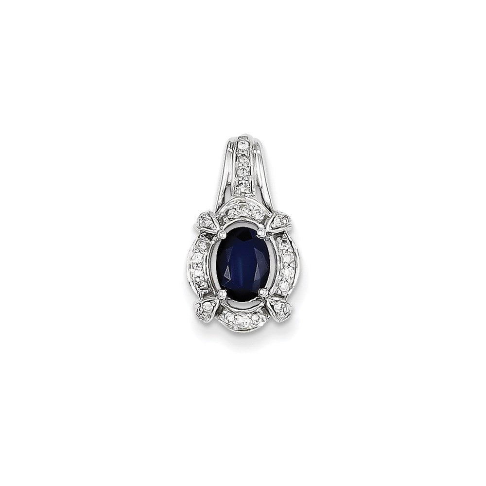 14K Weißgold Anhänger, oval, mit echten Diamanten und Saphiren