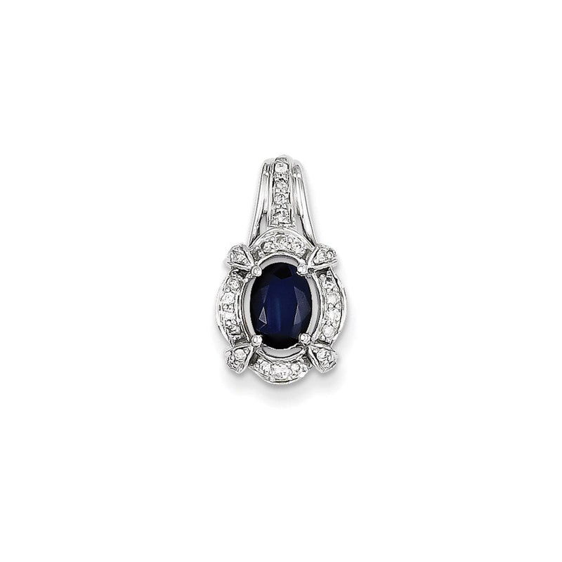 14K Weißgold Anhänger, oval, mit echten Diamanten und Saphiren
