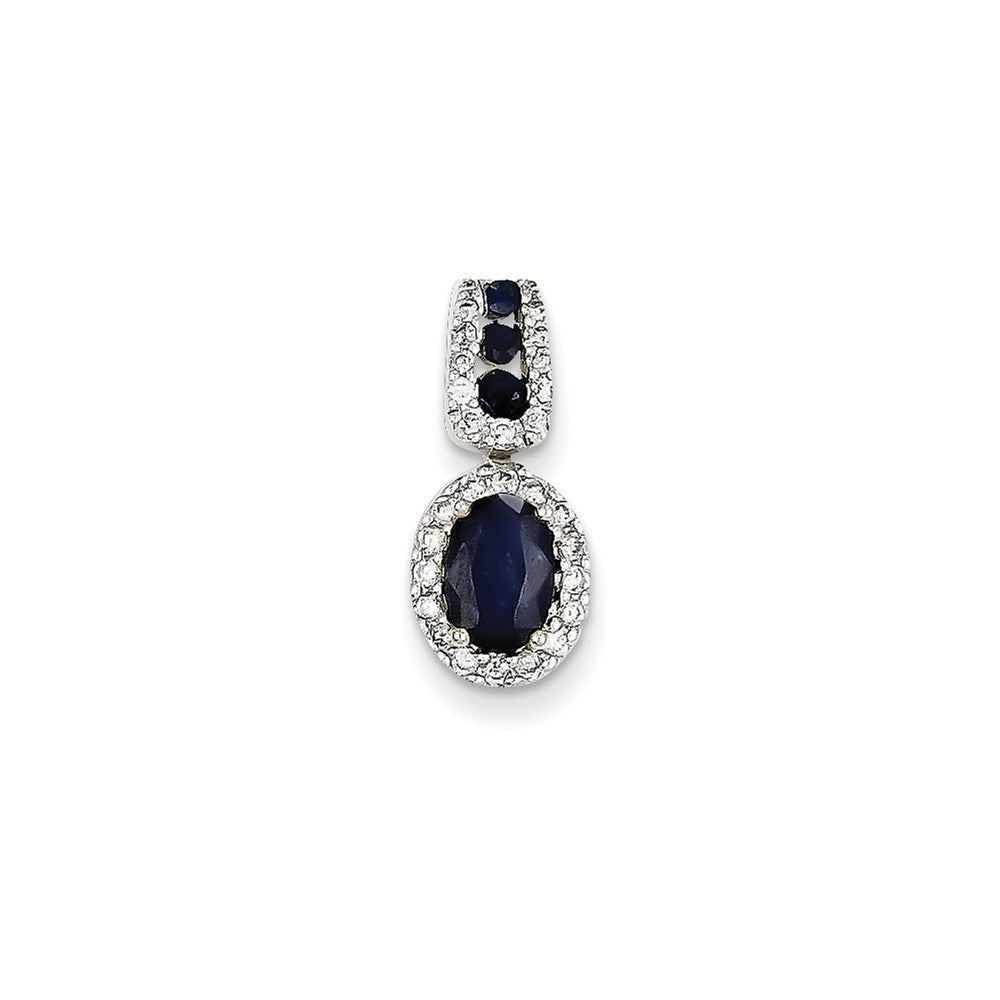 14K Weißgold Anhänger mit echtem Diamant und Saphir