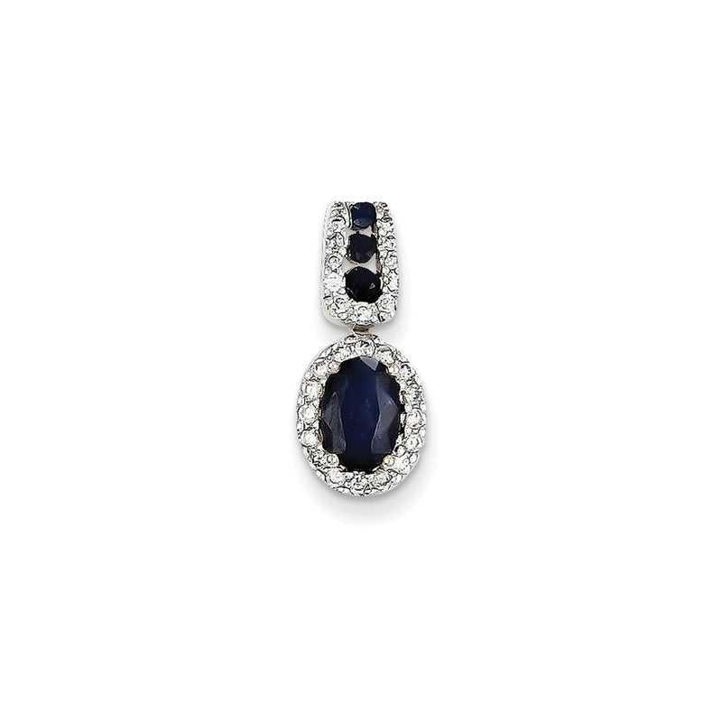 14K Weißgold Anhänger mit echtem Diamant und Saphir