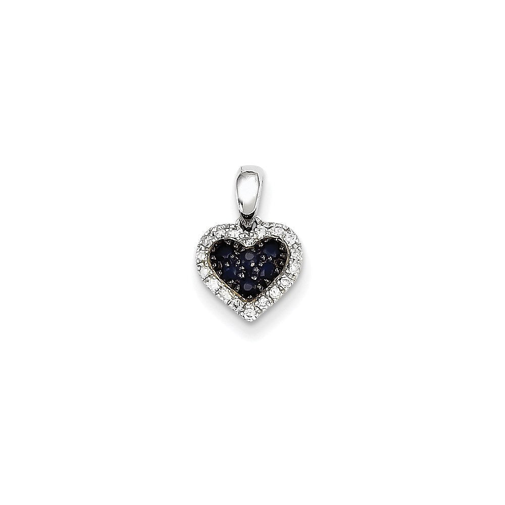 14K Weißgold Herz-Anhänger mit echtem Diamant und Saphir