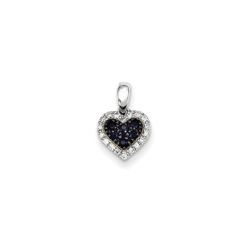 14K Weißgold Herz-Anhänger mit echtem Diamant und Saphir
