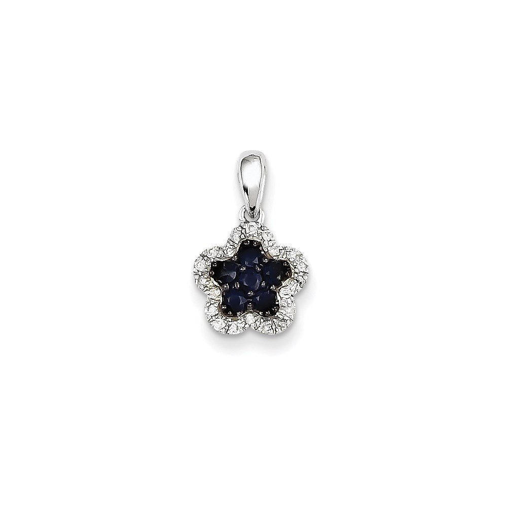 Anhänger aus 14K Weißgold mit echtem Diamant und Saphir