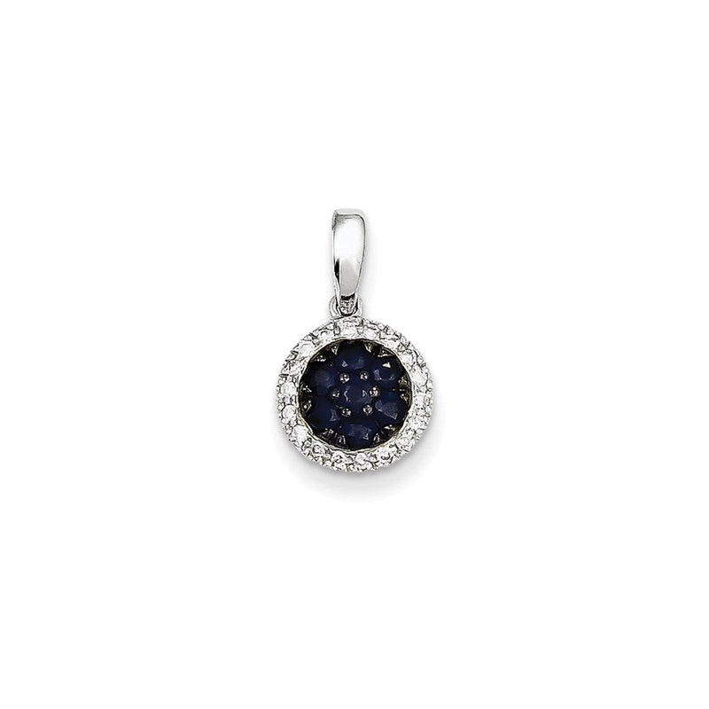 14K Weißgold Kreisanhänger mit echtem Diamant und Saphir