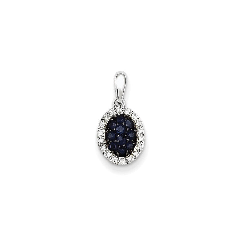 14K Weißgold Anhänger, oval, mit echten Diamanten und Saphiren