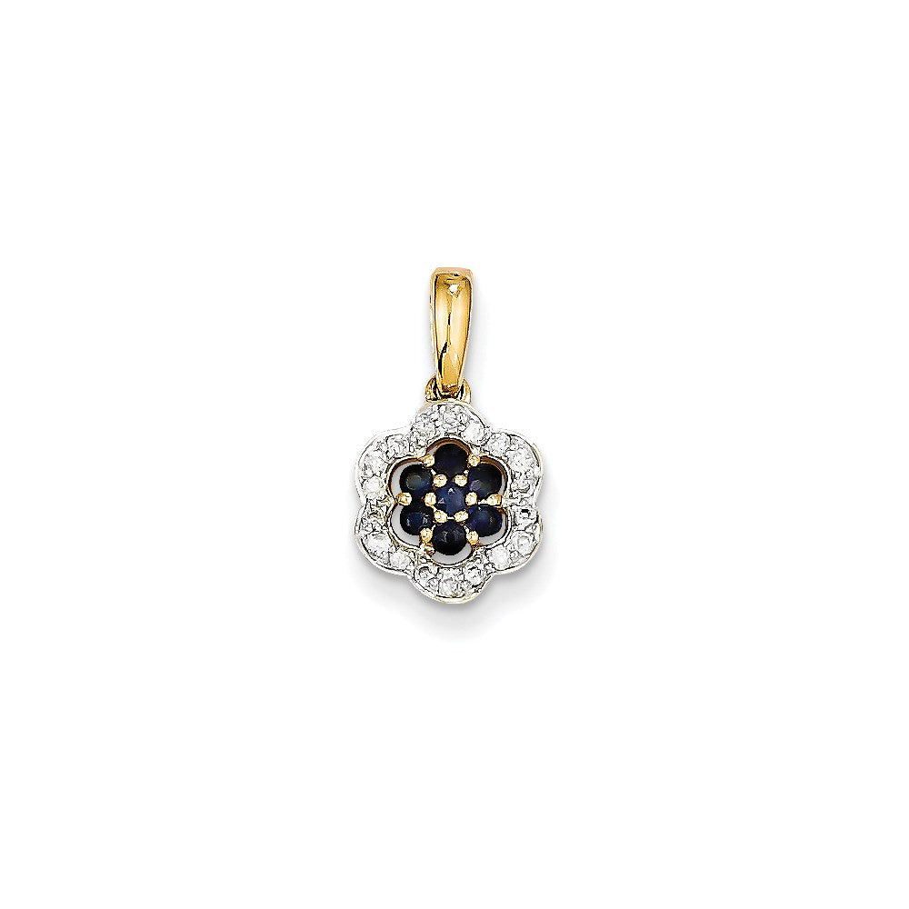 14K Gelbgold Anhänger mit echtem Diamant und Saphir