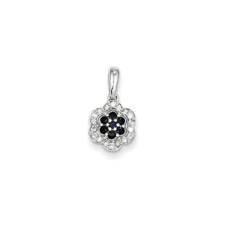 14K Weißgold Blumenanhänger mit echtem Diamant und Saphir