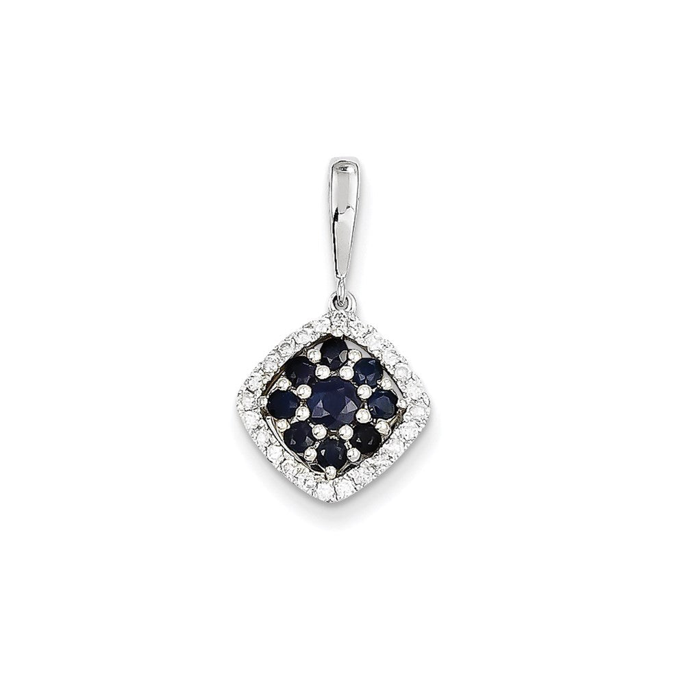 14K Weißgold Anhänger mit echten Diamanten und Saphiren