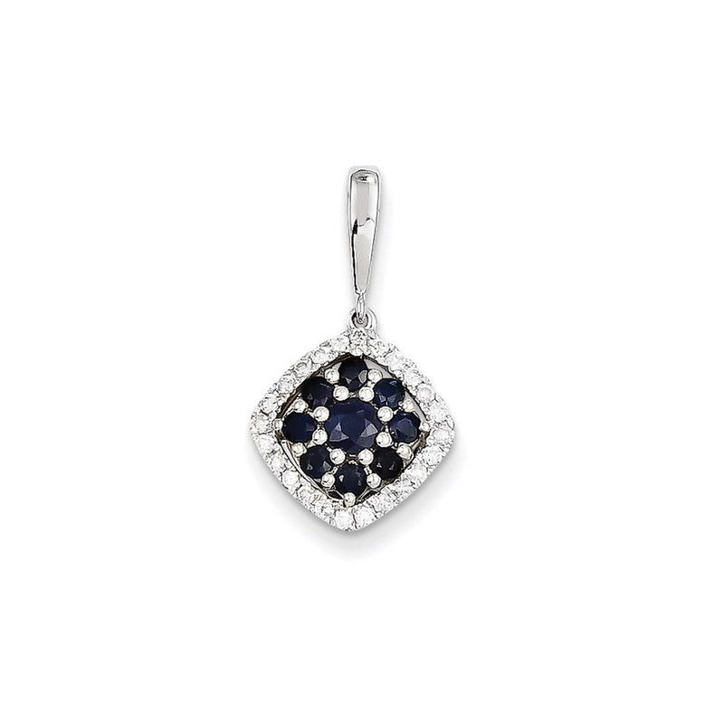 14K Weißgold Anhänger mit echten Diamanten und Saphiren