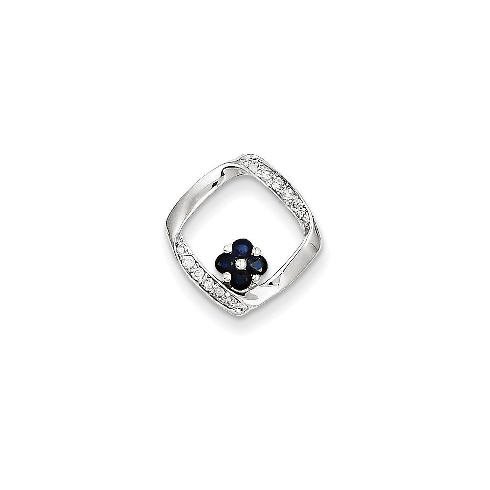 14K Weißgold Quadratischer Gleitanhänger mit echtem Diamant und Saphir