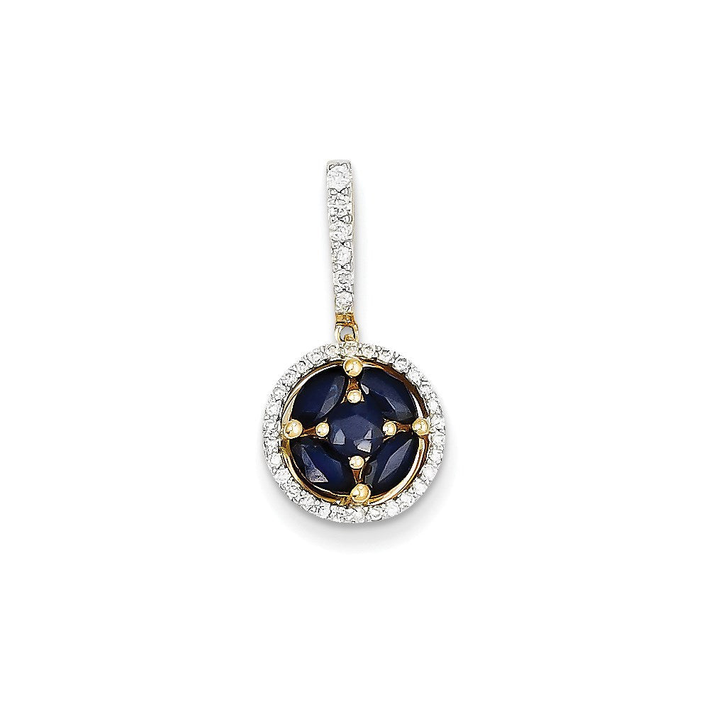 14K Gelbgold Anhänger mit echtem Diamant und Saphir