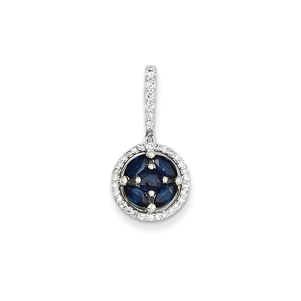 14K Weißgold Rund-Anhänger mit echtem Diamant und Saphir