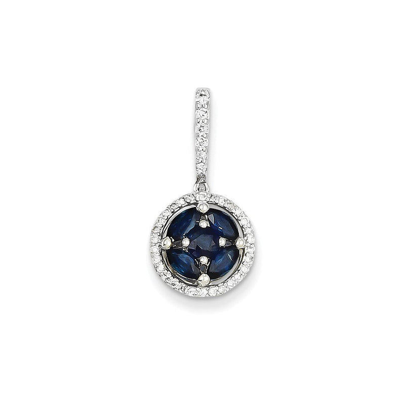 14K Weißgold Rund-Anhänger mit echtem Diamant und Saphir