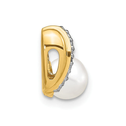 14K Gelbgold Anhänger mit weißen runden Zuchtperlen, 6-7 mm, und echten Diamanten