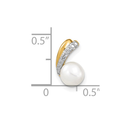 14K Gelbgold Anhänger mit weißen runden Zuchtperlen, 6-7 mm, und echten Diamanten