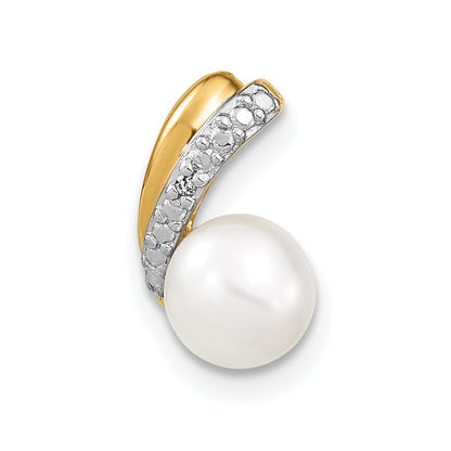 14K Gelbgold Anhänger mit weißen runden Zuchtperlen, 6-7 mm, und echten Diamanten