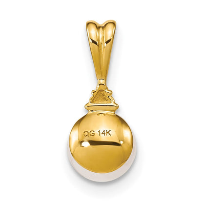14K Gelbgold Anhänger mit weißen runden Süßwasser-Zuchtperlen (6-7 mm) und Diamanten