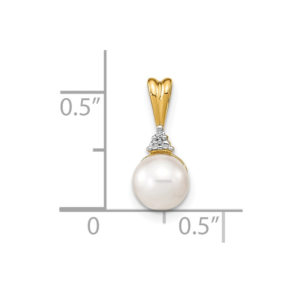 14K Gelbgold Anhänger mit weißen runden Süßwasser-Zuchtperlen (6-7 mm) und Diamanten