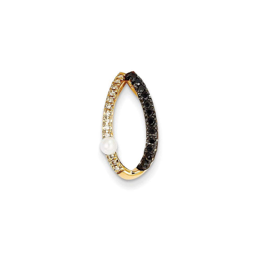 Anhänger aus 14K Gelbgold mit schwarzen und weißen echten Diamanten und Süßwasserzuchtperle